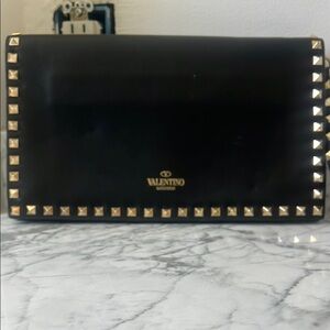 Valentino Black Clutch with Gold Studs